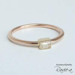 ダイヤモンド 1粒リング 指輪 K10 イエローゴールド バケットカット ミルデザイン 婚約指輪 バースデープレゼント 2枚目の画像