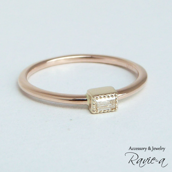 單顆鑽石戒指 K10 黃金桶形切割米爾設計訂婚戒指生日禮物 第2張的照片