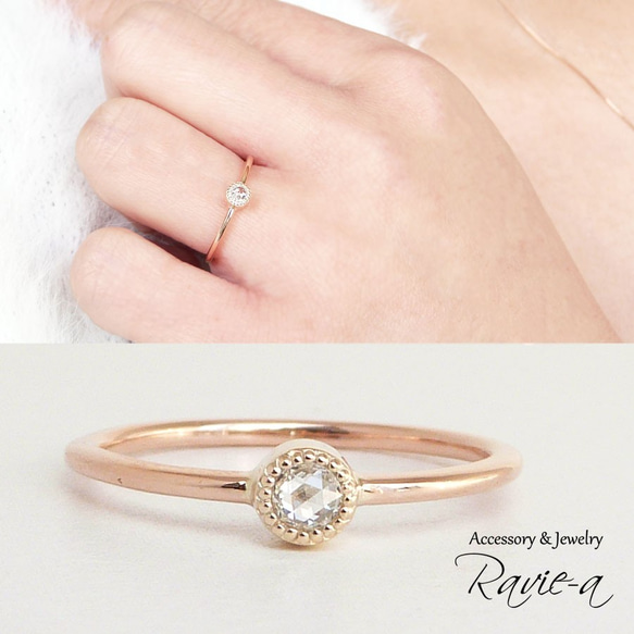 單鑽戒指 K10 黃金玫瑰切割米爾設計圓形訂婚戒指生日禮物 第1張的照片