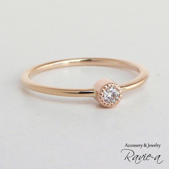 ダイヤモンド 1粒リング 指輪 K10 イエローゴールド ラウンドカット ミルデザイン 婚約指輪 バースデープレゼント 3枚目の画像