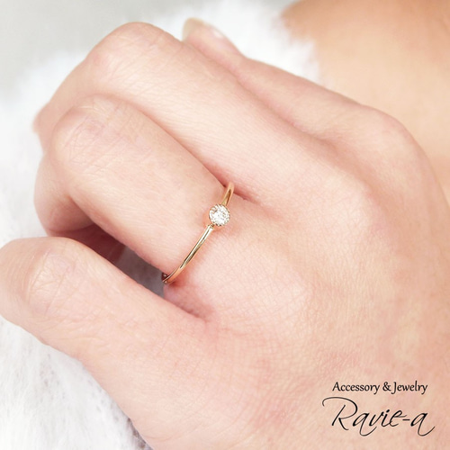 【JUPITER】K10 ベーシック一粒ダイヤモンドリング/#9/0.02ct