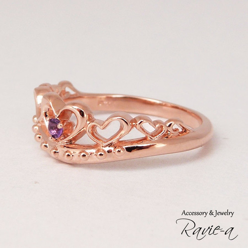 ティアラリング ピンキーリング 誕生石 ピンクゴールド シルバー925