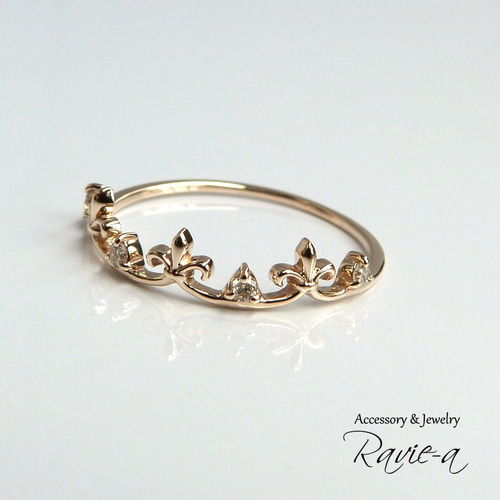 K10 百合モチーフ ダイヤモンド ティアラリング 指輪・リング