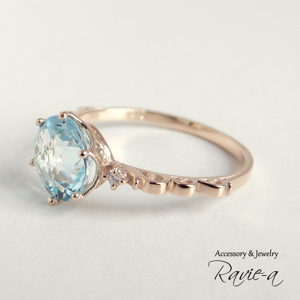 ブルートパーズ 指輪 11月誕生石 ダイヤモンド 指輪  大粒リング 一粒リング 婚約指輪 天然石 セミオーダー 3枚目の画像