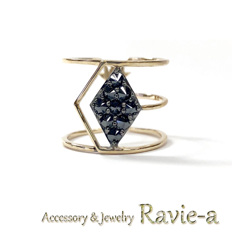 指輪 太リング スタッズ ブラックCZ カッコいい 透かしリング スター 星 ロック