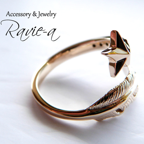 オニキス 指輪 メンズ フェザー ゴツめ リング 羽根 k10 ゴールド セミ