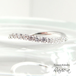 エタニティリング プラチナ シルバー925 ハーフエタニティ ウェーブデザイン 婚約指輪 結婚指輪 1枚目の画像