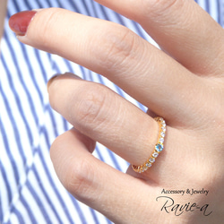 藍色托帕石戒指天然石黃金半永恆戒指生日石小指戒指半訂製戒指 第5張的照片