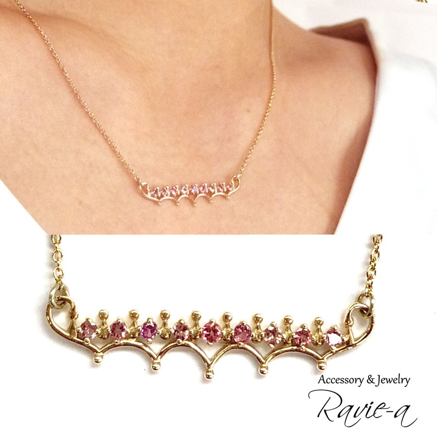 ピンクトルマリン ネックレス ティアラ k10 バーネックレス 天然石 セミオーダーメイド可能 華奢