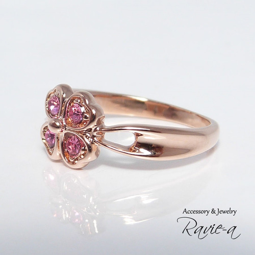 ピンクゴールド ピンキーリング クローバー クリスタル ローズ 四つ葉