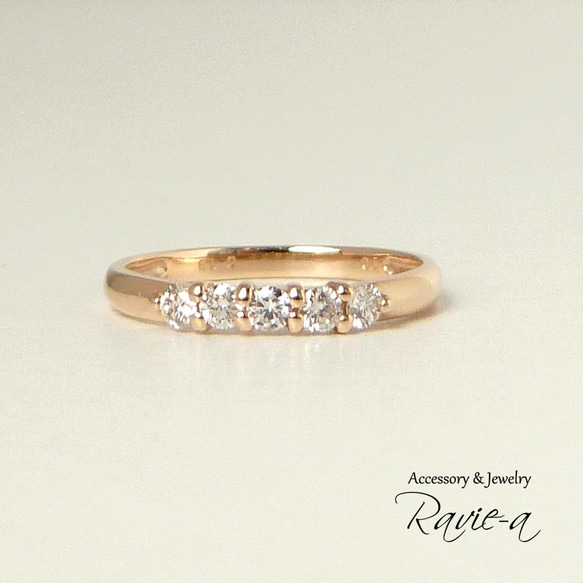 ピンキーリング ダイヤモンド 5石 Ｋ10 イエローゴールド ホワイトゴールド 小指 指輪 一文字 10金 2枚目の画像