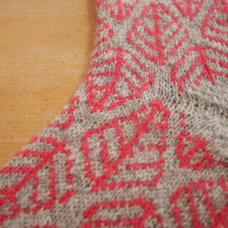 葉っぱ模様の編み込み靴下/ピンク 2枚目の画像