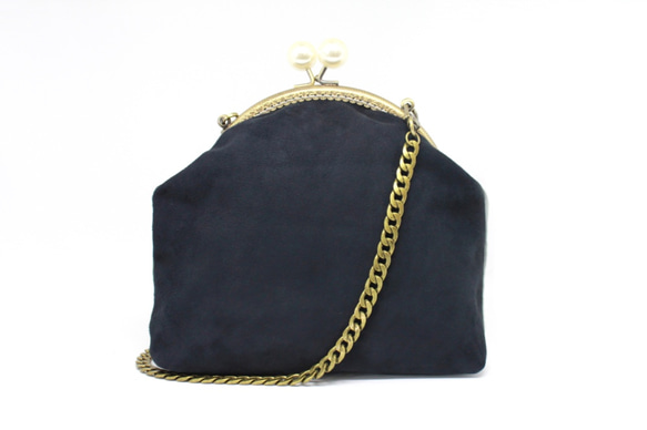 1920s-法式優雅雙色珍珠側背口金包 馬卡龍藕粉色小羊皮/皇家海軍藍麂皮 第1張的照片