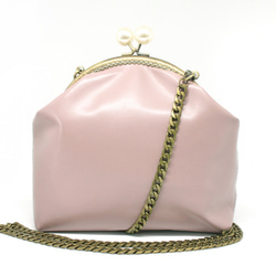 1920s-法式優雅雙色珍珠側背口金包 馬卡龍藕粉色小羊皮/皇家海軍藍麂皮 第2張的照片