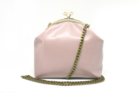 Vintage Style 2 Colours Leather Cross Body Clasp Bag- Pearl 2枚目の画像