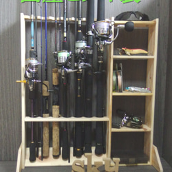 ロッドスタンド 8本 小物置き 両サイド 10段 国産ヒノキ製 その他