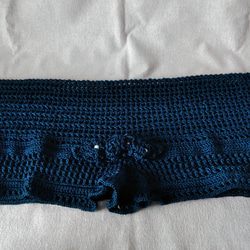 藍色のしなやかリネン糸のボレロ(手編み) 5枚目の画像