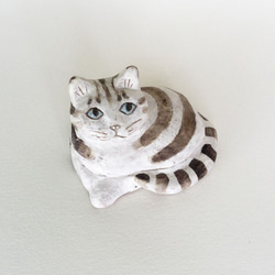 陶器のしましまとら猫の香合 2枚目の画像