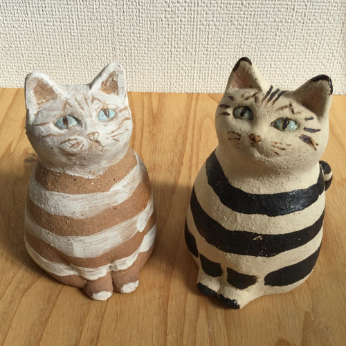 【手づくり陶器】トラ猫他3点 手づくり陶器】トラ猫他3点