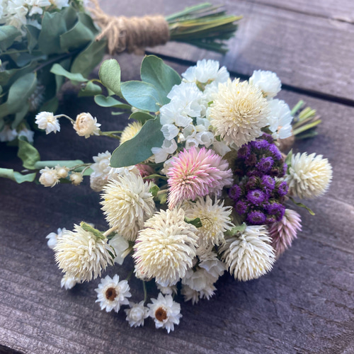 千日紅とホワイト小花のミニスワッグ　　2個セット 千日紅とホワイト小花のミニスワッグ 2個セット お値下げ (*ฅ́˘