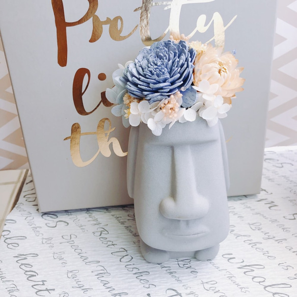 ✨sunshine 摩艾石像 乾燥花 乾燥小盆花 擺飾 乾燥花盆栽 辦公室小物 乾燥花束 婚禮佈置 姐妹禮 閨蜜 第1張的照片