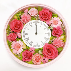 プリザーブドフラワー  花時計　【フレッシュ花時計・ピンク】　フラワー時計　ピンク　時計　壁掛け時計　置き時計 1枚目の画像