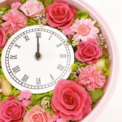 プリザーブドフラワー  花時計　【フレッシュ花時計・ピンク】　フラワー時計　ピンク　時計　壁掛け時計　置き時計 4枚目の画像