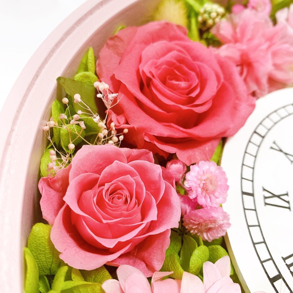 プリザーブドフラワー  花時計　【フレッシュ花時計・ピンク】　フラワー時計　ピンク　時計　壁掛け時計　置き時計 5枚目の画像
