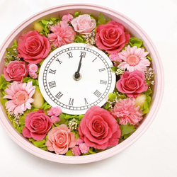 プリザーブドフラワー  花時計　【フレッシュ花時計・ピンク】　フラワー時計　ピンク　時計　壁掛け時計　置き時計 6枚目の画像