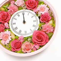 プリザーブドフラワー  花時計　【フレッシュ花時計・ピンク】　フラワー時計　ピンク　時計　壁掛け時計　置き時計 8枚目の画像