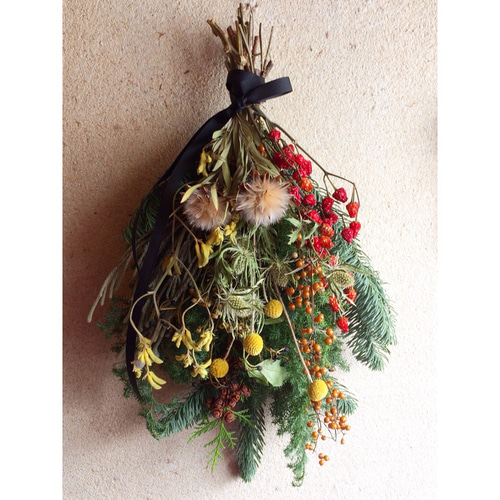 フレッシュモミとドライフラワーのスワッグ リース La_chou_chou 通販