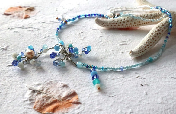 Zoe石光旅人 天然石項鍊- *地中海微風~珍珠海洋藍的氣息* 天然石金屬線串珠項鍊 第2張的照片