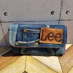 デニム リメイク L字ファスナー長財布 レオパード ハンドメイド