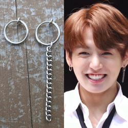 BＴＳ(ジョングク愛用)(ピンクジルコニア＆ストーン入りゴールドピアス片耳 BTS ジョングク グク 着用モデル ラウンドボールチェーンピアス
