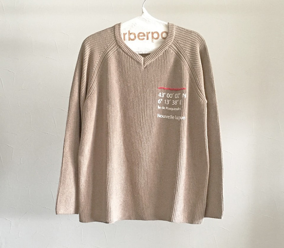 綿麻畦Vネックプルオーバー/BEIGE 1枚目の画像