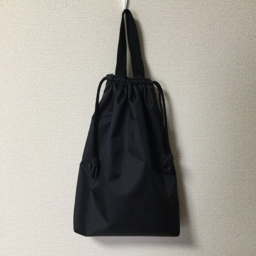 ナイロンタフタ黒色無地上履き入れ 25×30 体育館シューズ袋（シューズ