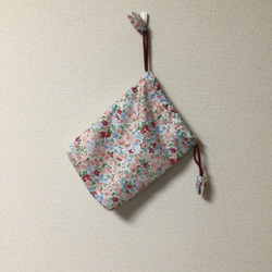 negoland ナイロン花柄小さな巾着袋（撥水生地、ナイロン巾着） 1枚目の画像