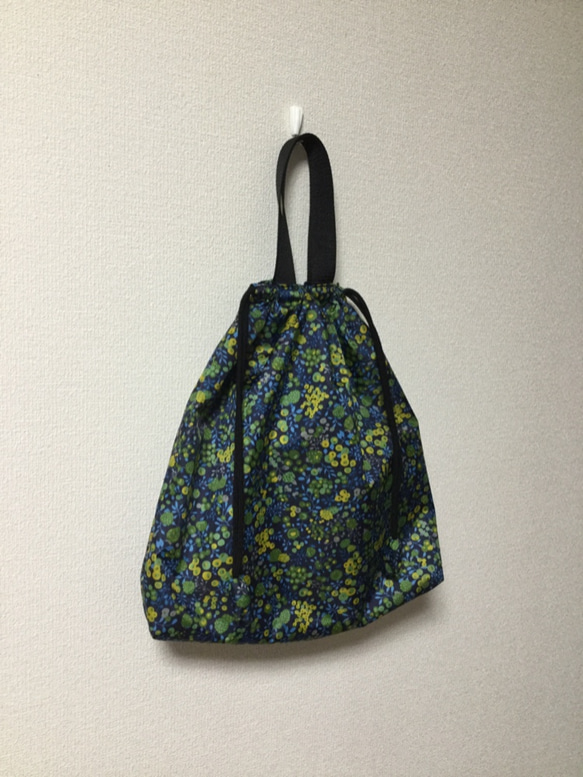 negoland やや小さめサブバッグ(巾着バッグ、花柄、巾着、エコバッグ、撥水、ナイロン） 3枚目の画像
