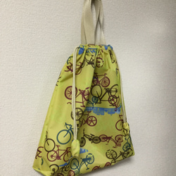 negoland 【入園入学】黄色自転車柄体操服袋、お着替え袋(巾着袋、プールバッグ、ナイロン巾着、ナイロン、撥水生地) 2枚目の画像
