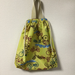 negoland 【入園入学】黄色自転車柄体操服袋、お着替え袋(巾着袋、プールバッグ、ナイロン巾着、ナイロン、撥水生地) 3枚目の画像