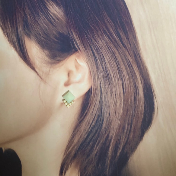 square marble  /earring/pierce 4枚目の画像