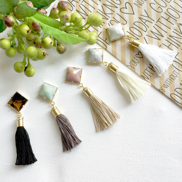 square marble  tassel  /earring/pierce 1枚目の画像