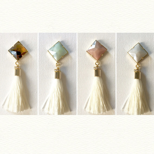 square marble  tassel  /earring/pierce 4枚目の画像