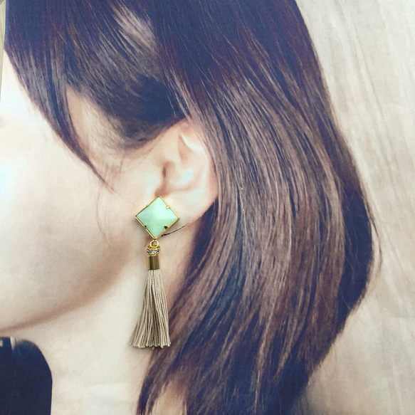 square marble  tassel  /earring/pierce 5枚目の画像