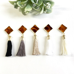 square marble  tassel  べっ甲 /earring/pierce 2枚目の画像