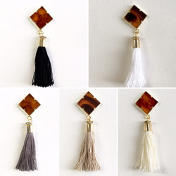 square marble  tassel  べっ甲 /earring/pierce 3枚目の画像