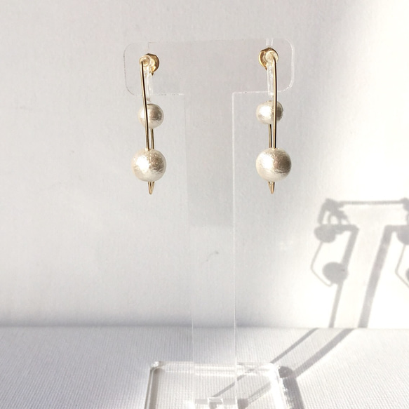 14kgf square pearl  hoop earring/pierce 3枚目の画像