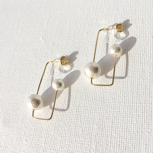 14kgf square pearl  hoop earring/pierce 6枚目の画像