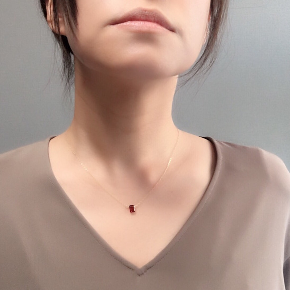 14kgf　Natural stone　rectangle Necklace  ローズアメジスト 10枚目の画像