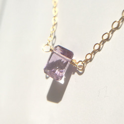 14kgf　Natural stone　rectangle Necklace  ローズアメジスト 9枚目の画像